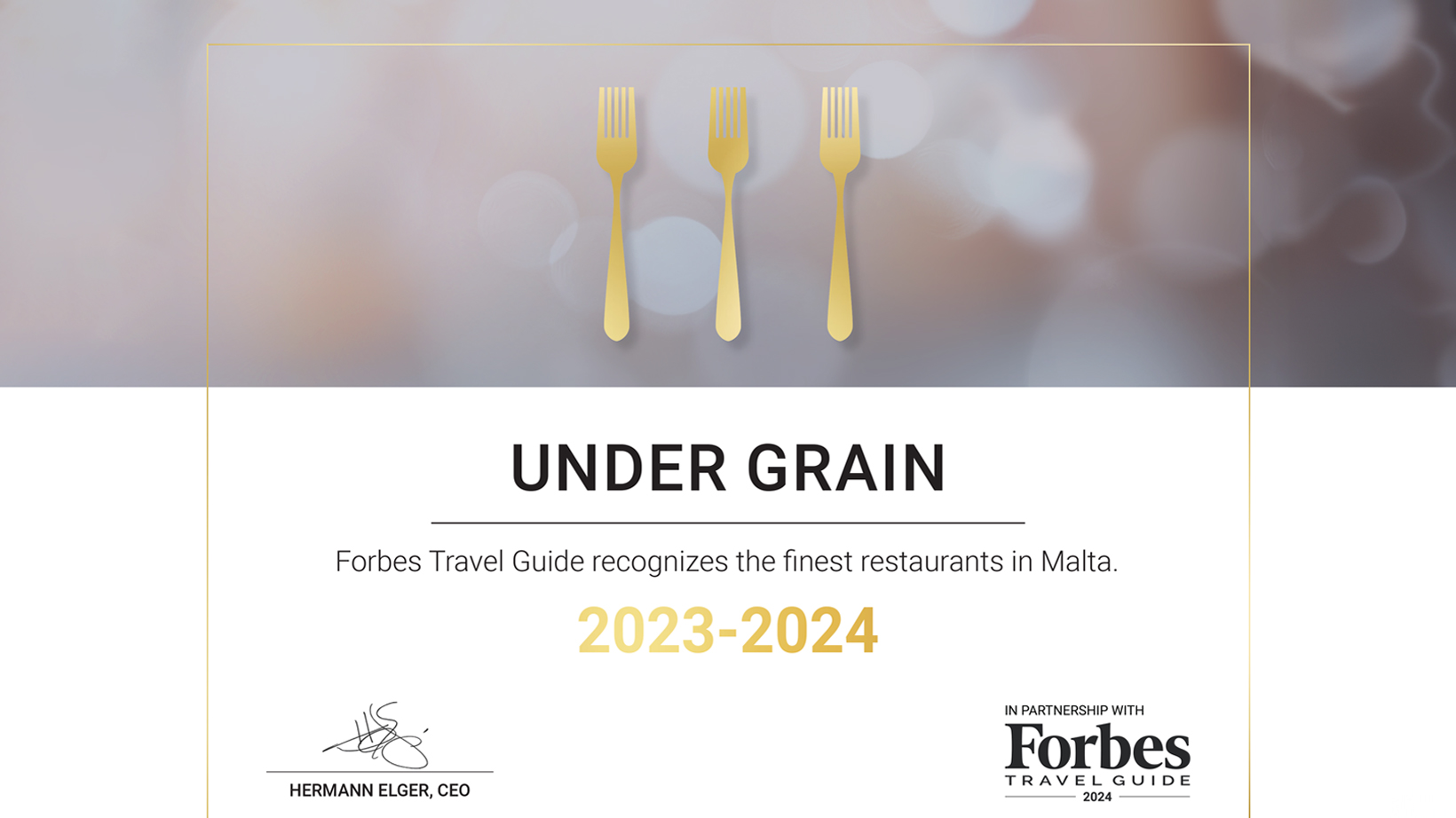 Under Grain - Forbes Travel Guide Star 3 forks